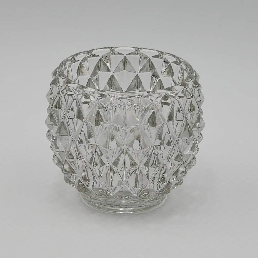 Vintage Clear Pressed Glass Diamond Pyramid Point Votive Ambient Candle Decor